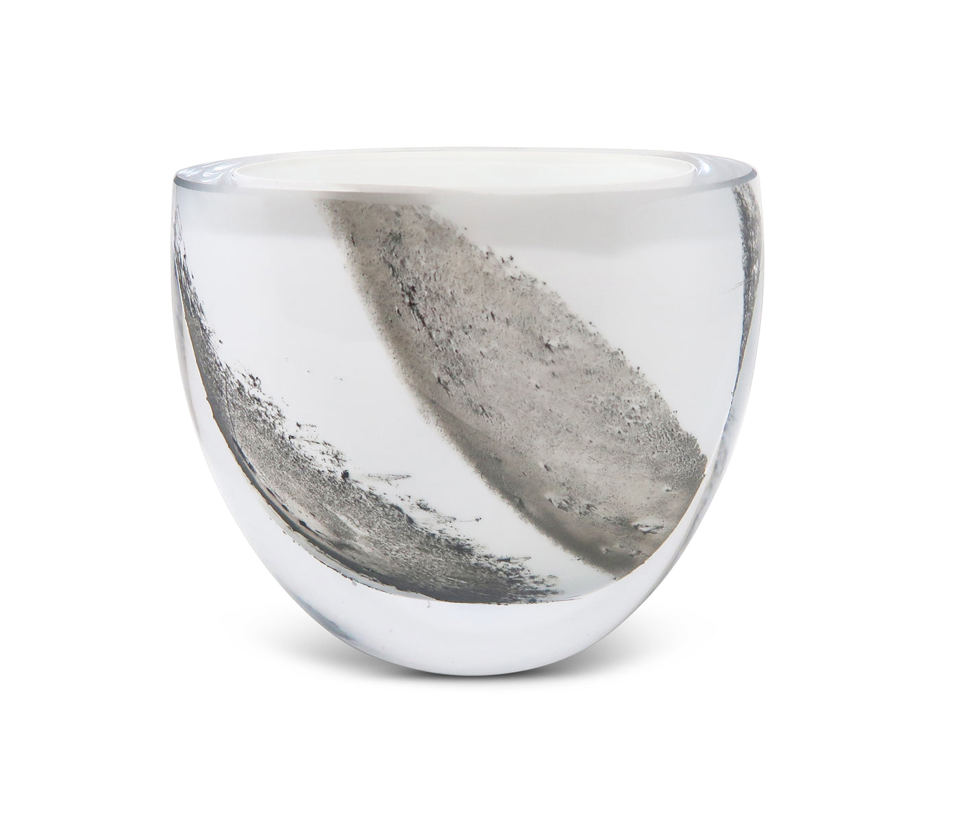 White Glass Shallow Vase with Black Strokes, 6"