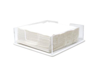 Acrylic Square Napkin Holder with White Base, 8"L