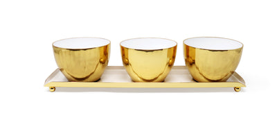 Gold and White 3 Bowl Relish Dish