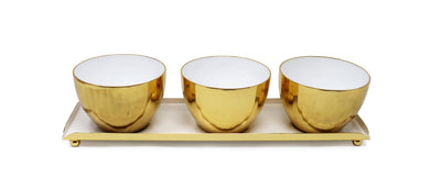 Gold and White 3 Bowl Relish Dish