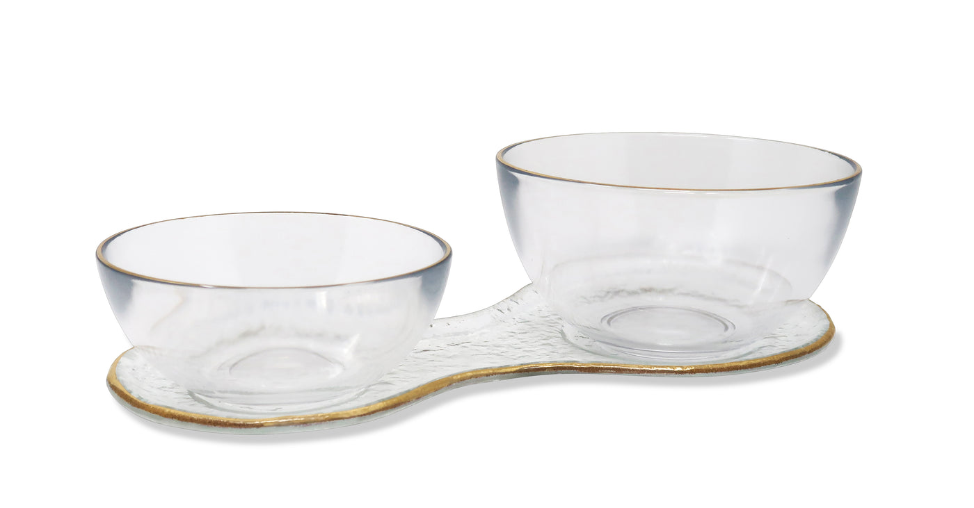 2 Bowl Relish Dish with Gold Rim