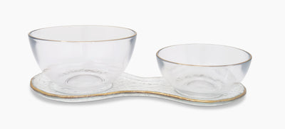 2 Bowl Relish Dish with Gold Rim