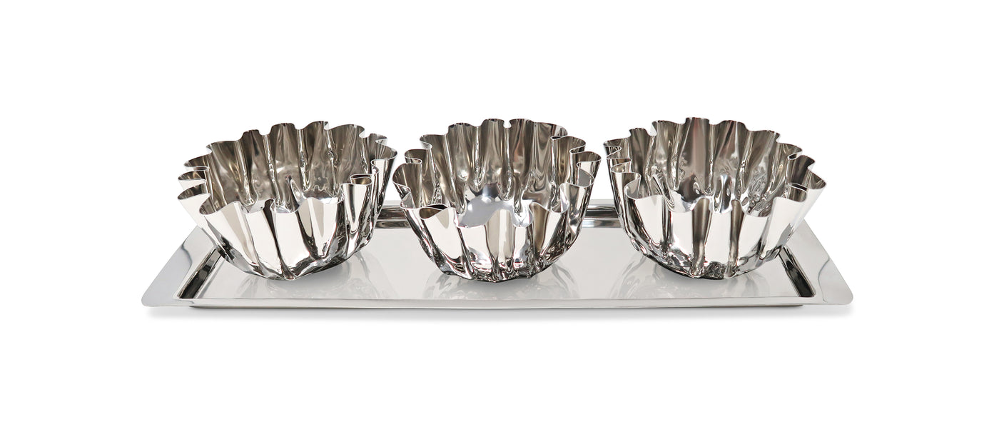 3 Bowl Stainless Steel Relish Dish on Tray, 17.25"L