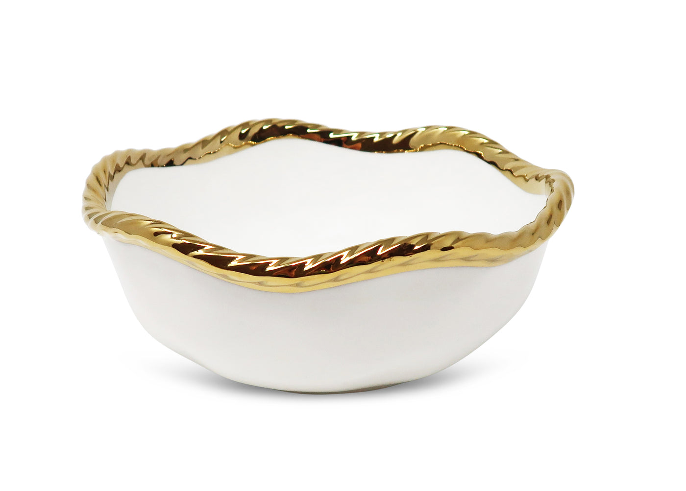 Set of 4 White Soup Bowls New Bone China with Gold Rope Edge