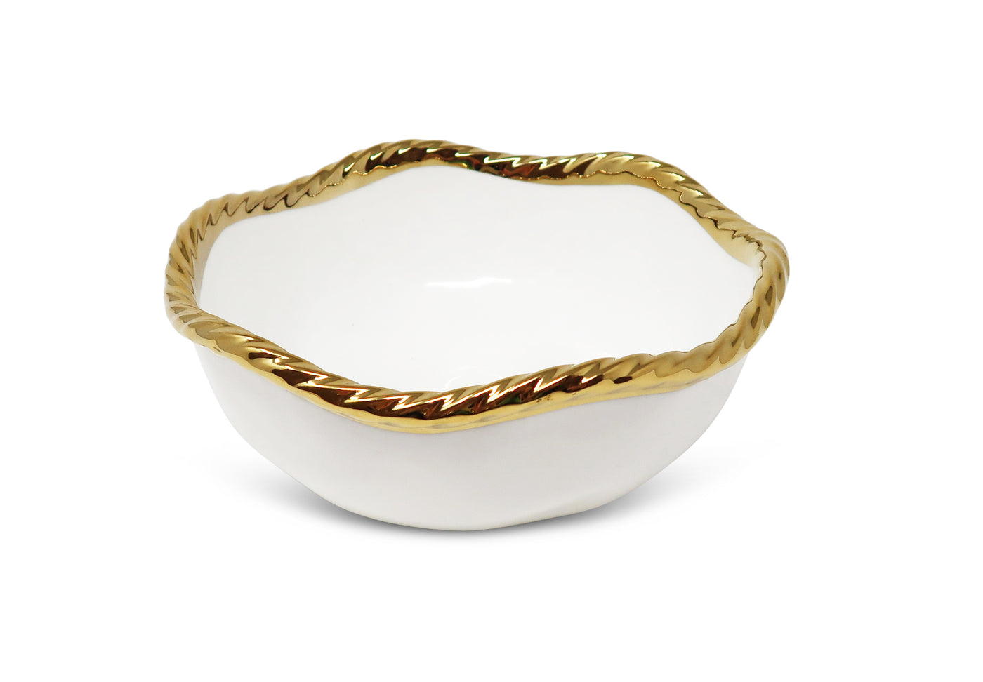 Set of 4 White Soup Bowls New Bone China with Gold Rope Edge