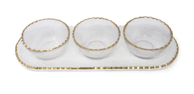 3 Bowl Serving Dish on Tray with Gold Rim