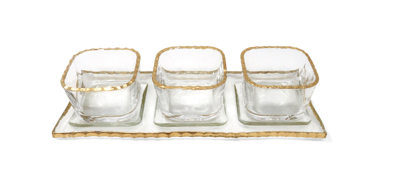 Bowl Relish Dish on Tray with Gold Rim