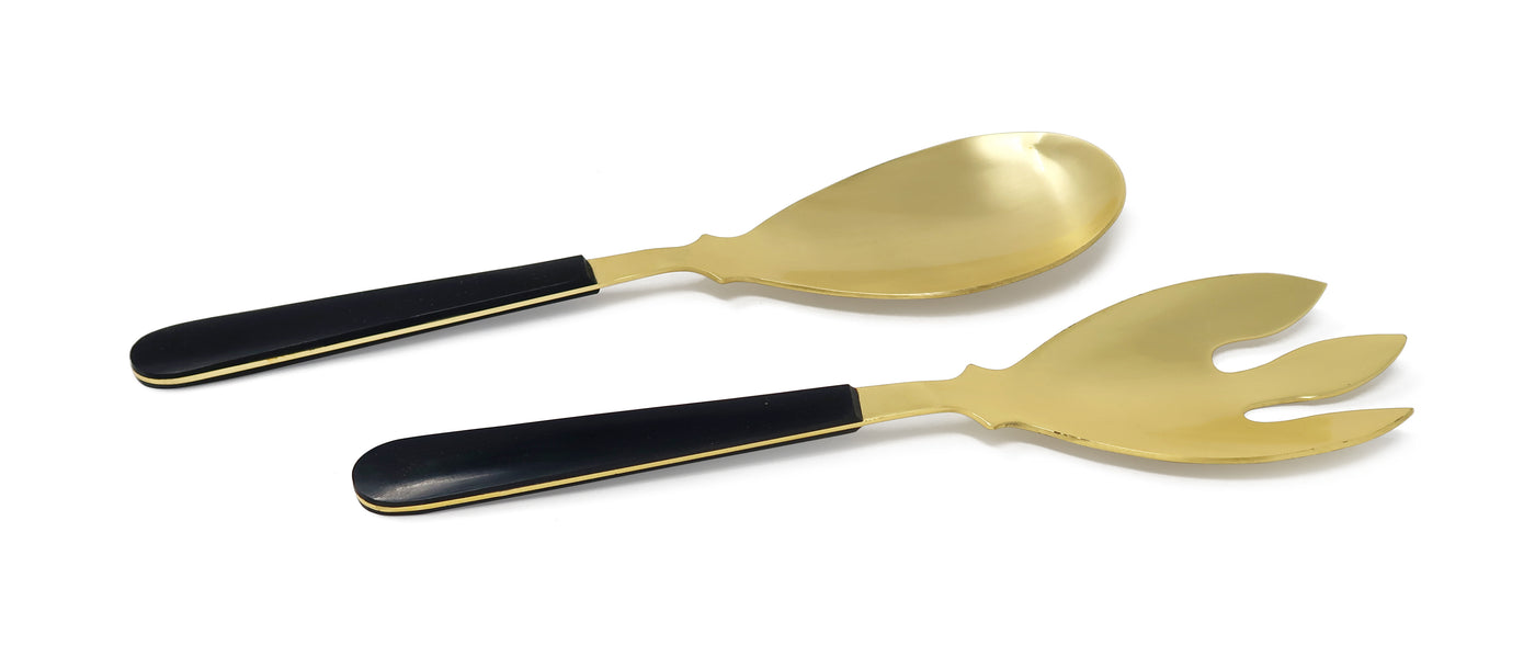 Set of 2 Gold Salad Servers with Black Handles