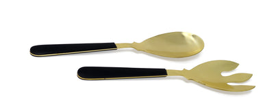 Set of 2 Gold Salad Servers with Black Handles