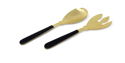 Set of 2 Gold Salad Servers with Black Handles