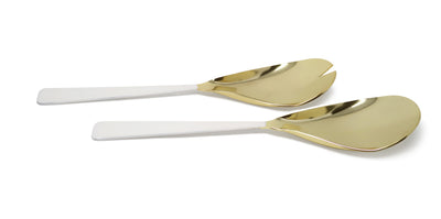 Set of 2 Gold Salad Servers with White Handles