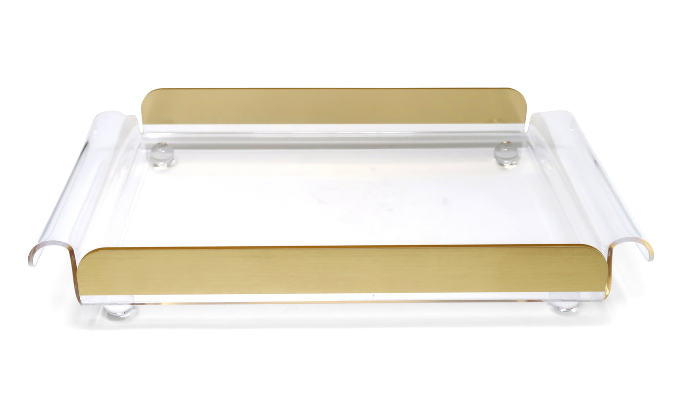 Rectangular Tray With Handles and Gold Sides, on Ball Legs