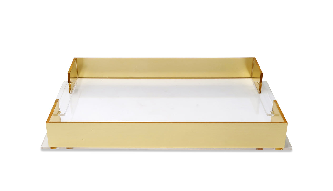 Acrylic Rectangular Tray with Gold Sides, 17.75"L x 11.75"W