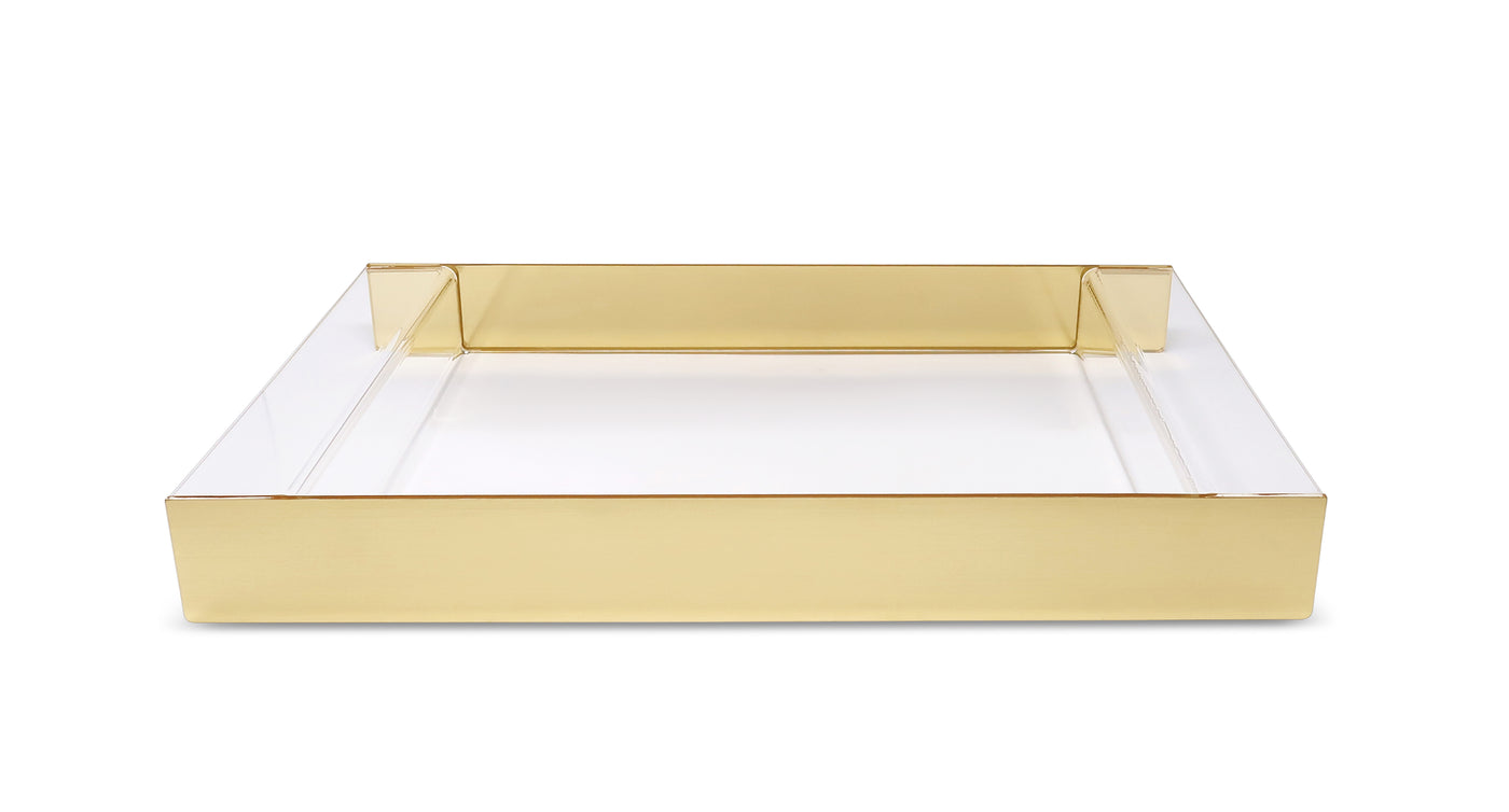 Rectangular Acrylic Tray with 2 Gold Sides, 17.75"L