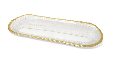 Glass Oval Tray with Gold Rim