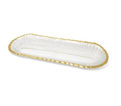 Glass Oval Tray with Gold Rim