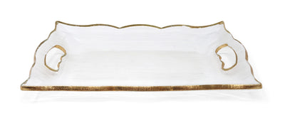 Rectangular Glass Tray with Handles and Gold Scalloped Rim