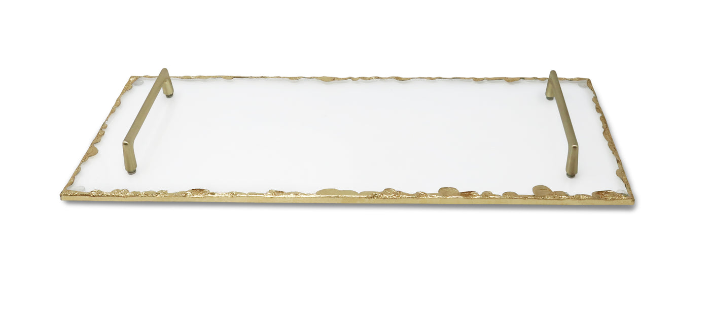 Glass Tray with Gold Rim and Handles