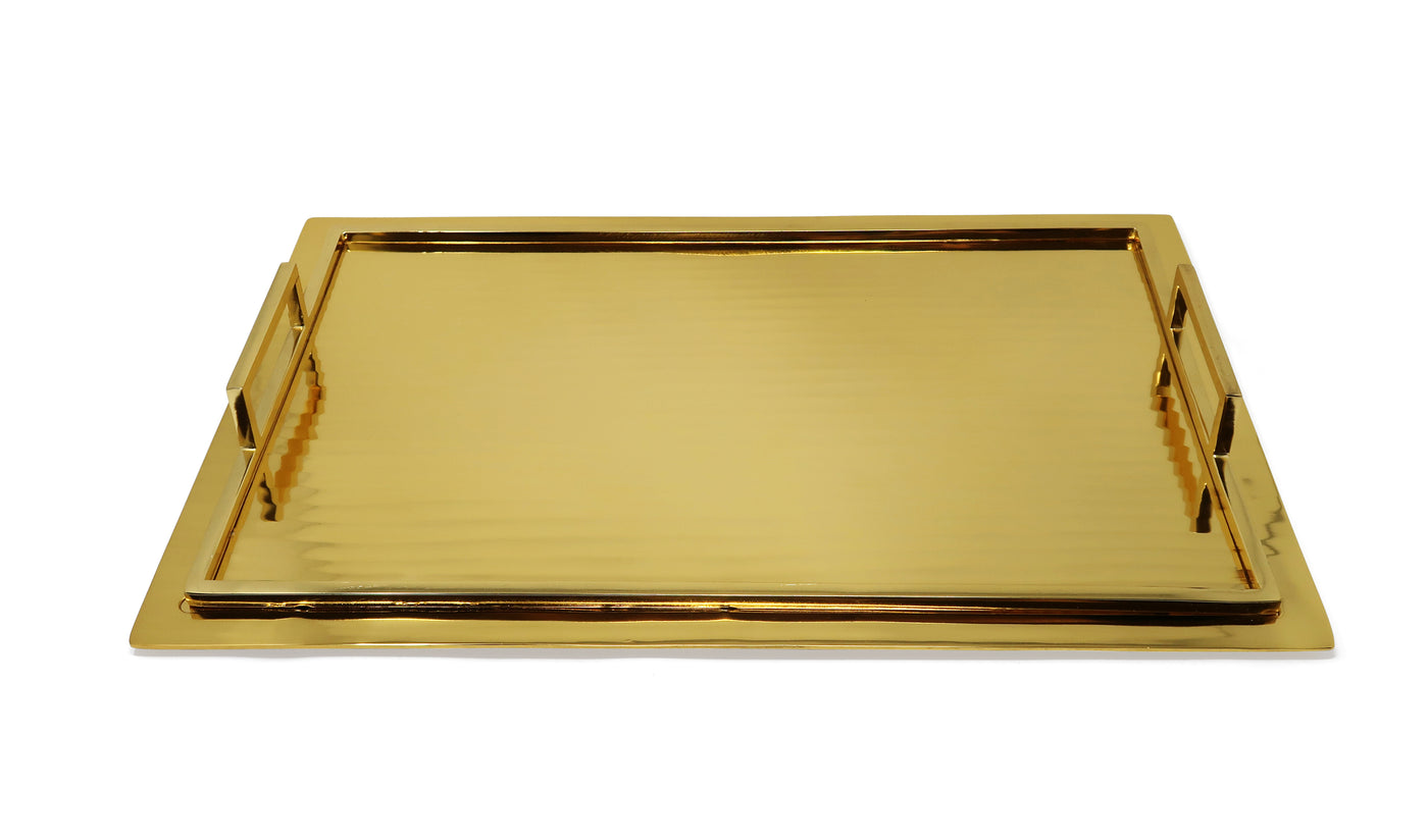 Serving Tray with Handles and Glossy Textured Design