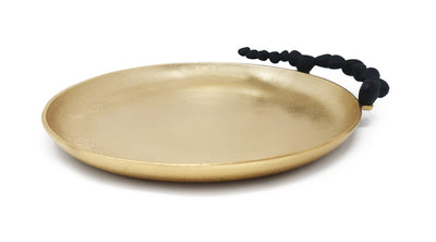 Gold Round Tray with Black Pebble Handles