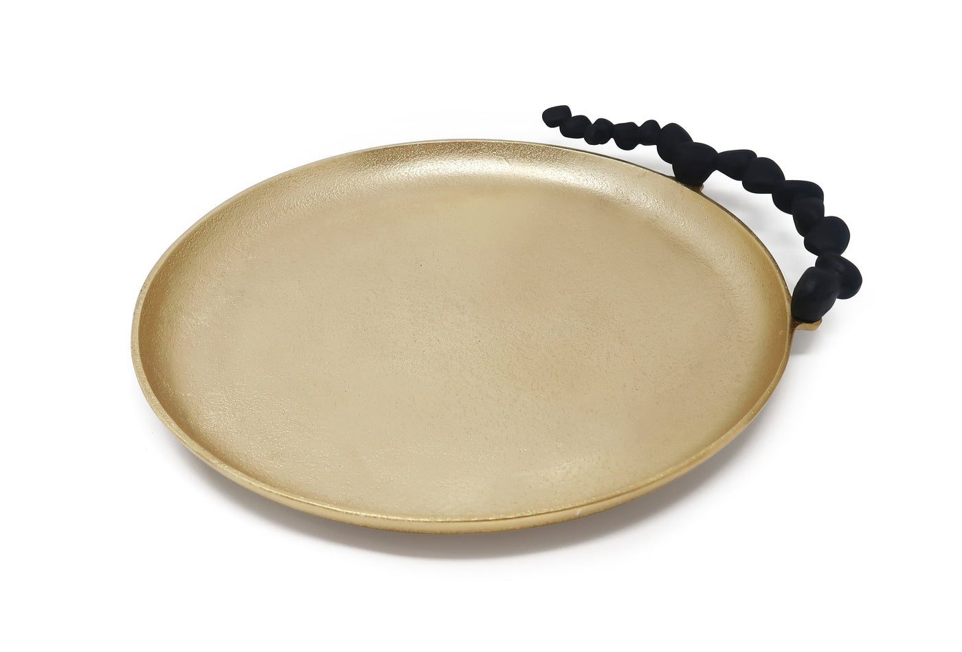 Gold Round Tray with Black Pebble Handles