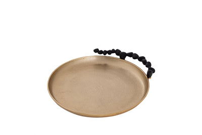 Gold Round Tray with Black Pebble Handles