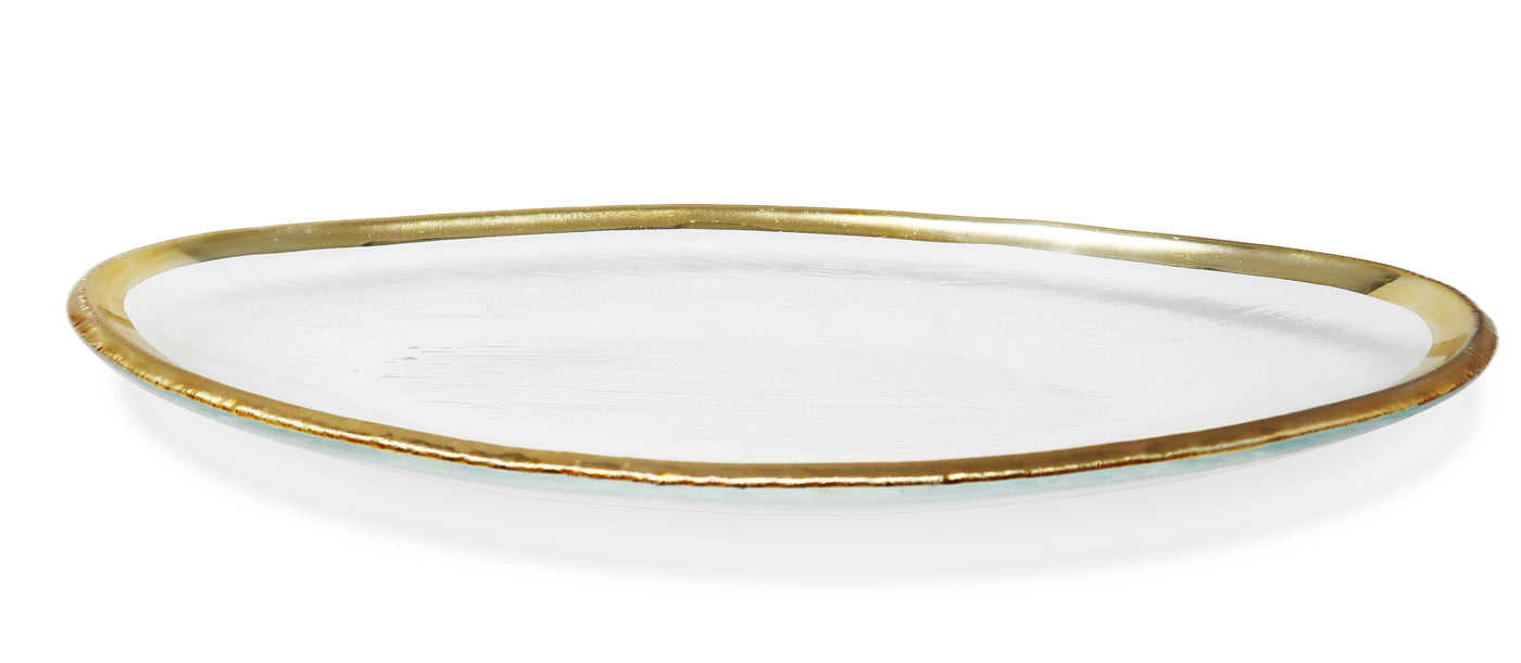 Glass Oval Tray with Gold Rim