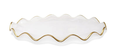 White Alabaster Oval Tray with Gold Ruffled Border (2 sizes)