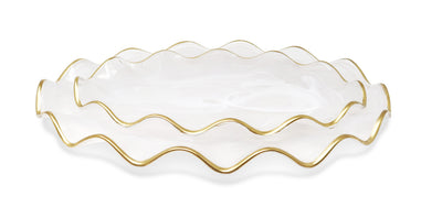 White Alabaster Oval Tray with Gold Ruffled Border (2 sizes)