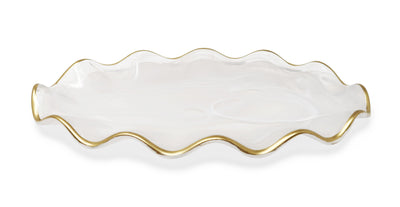 White Alabaster Oval Tray with Gold Ruffled Border (2 sizes)