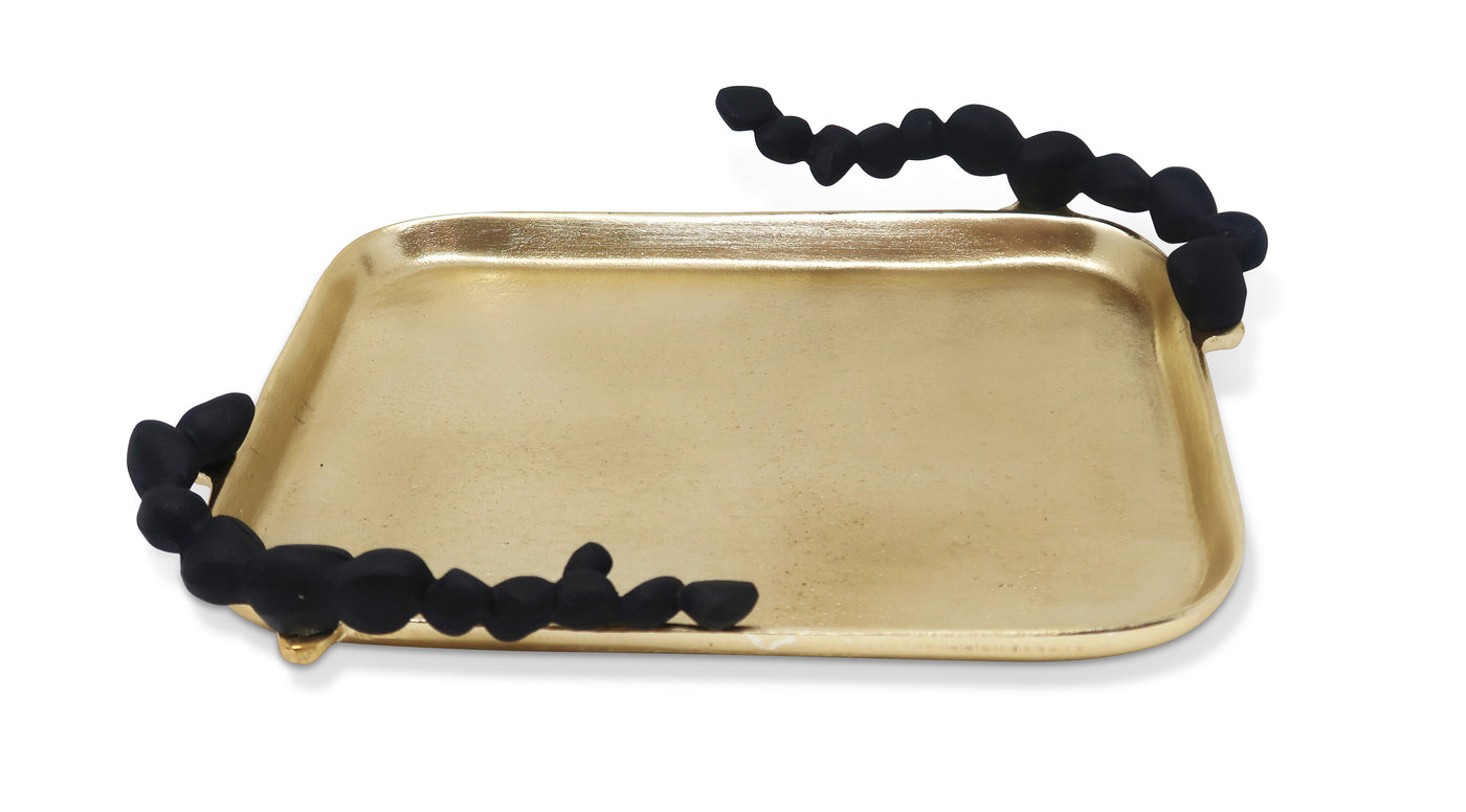 11.25"L Gold Rectangular Tray with Black Pebble Design