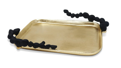 11.25"L Gold Rectangular Tray with Black Pebble Design