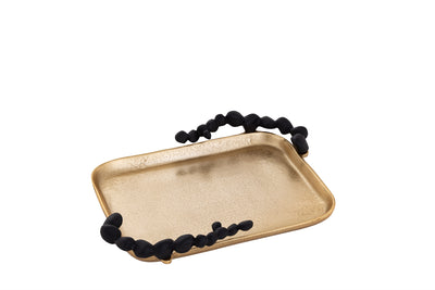 11.25"L Gold Rectangular Tray with Black Pebble Design