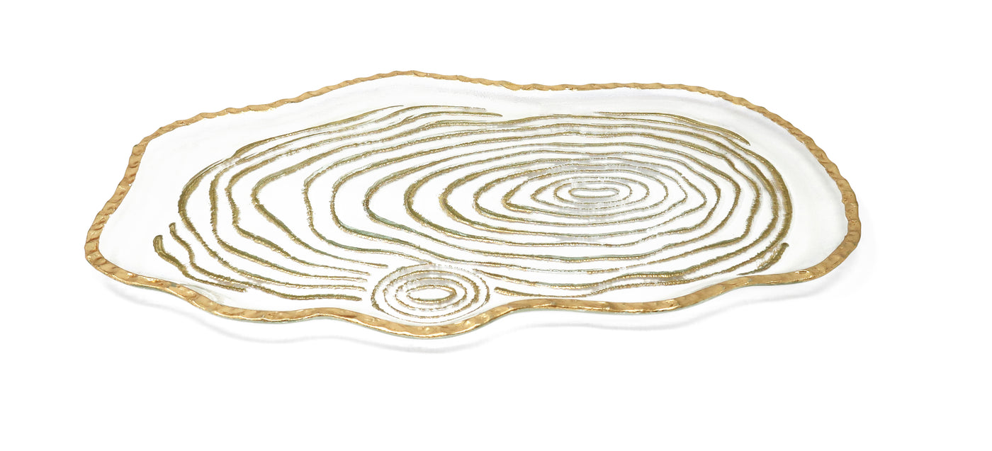 Glass Oval Tray with Gold Grained Design
