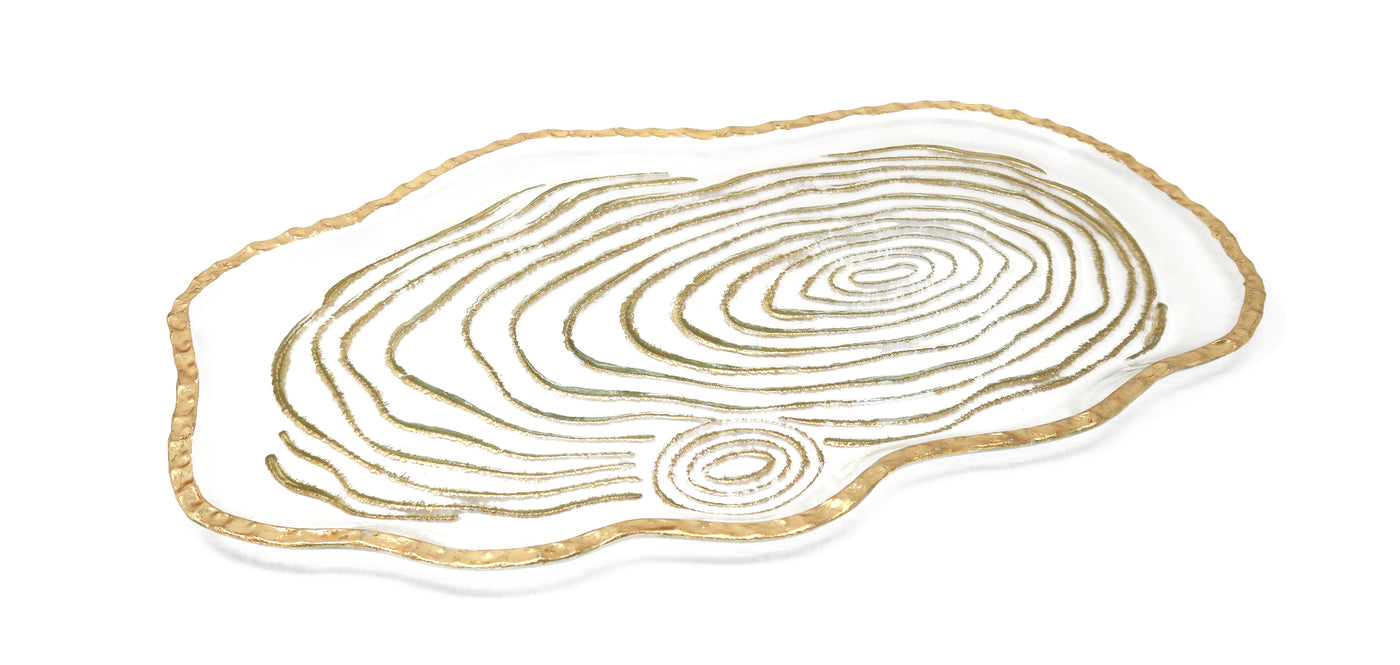 Glass Oval Tray with Gold Grained Design