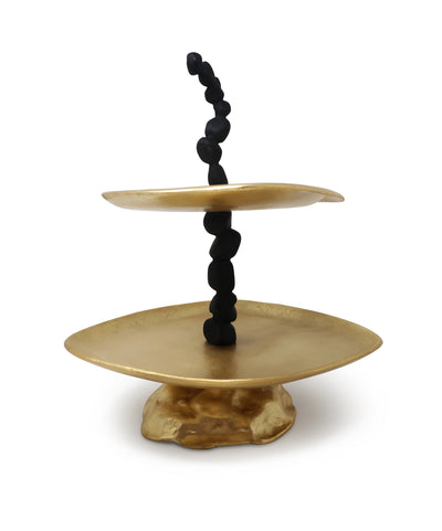 2 Tier Centerpiece Gold and Black with Pebble Design