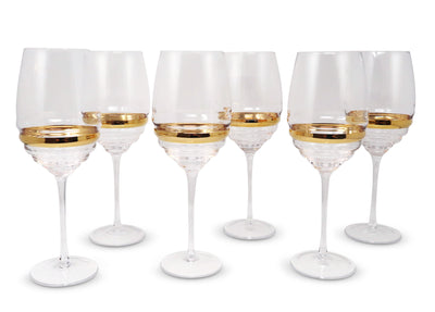 Set of 6 Glasses with Linear Design and Gold Stripe