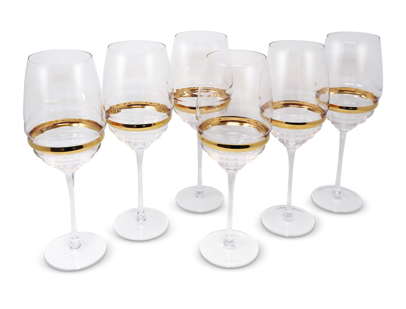 Set of 6 Glasses with Linear Design and Gold Stripe