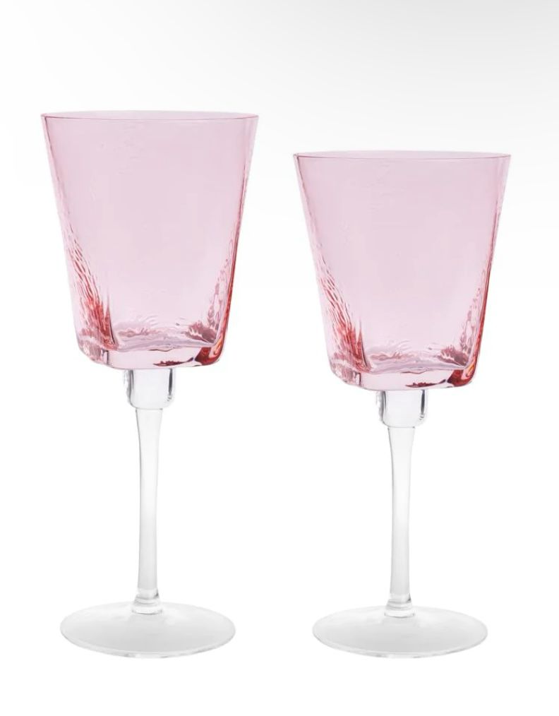 Set Of 6 Hammered Pink Glasses