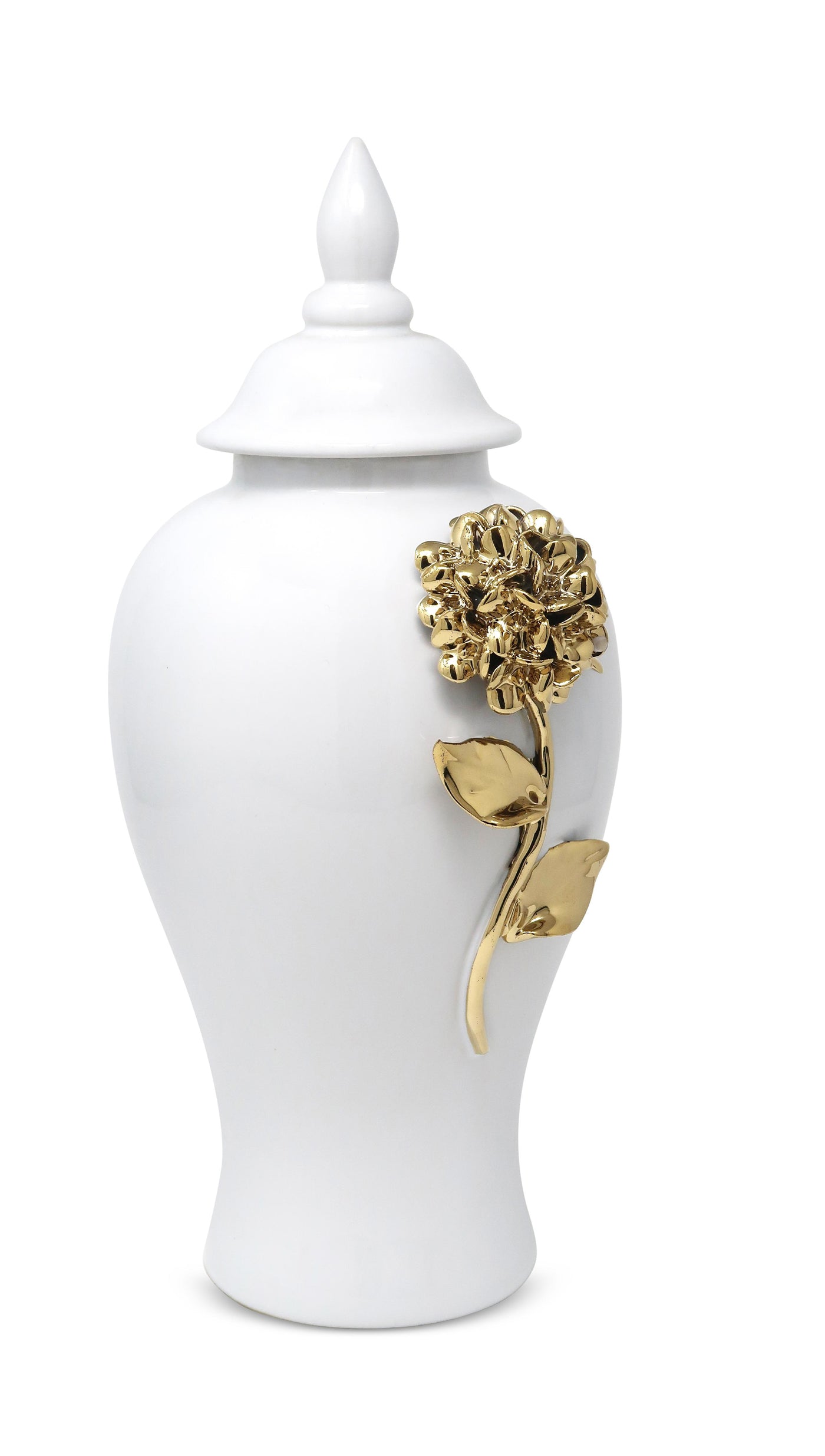 White Ginger Jar With Gold Flower