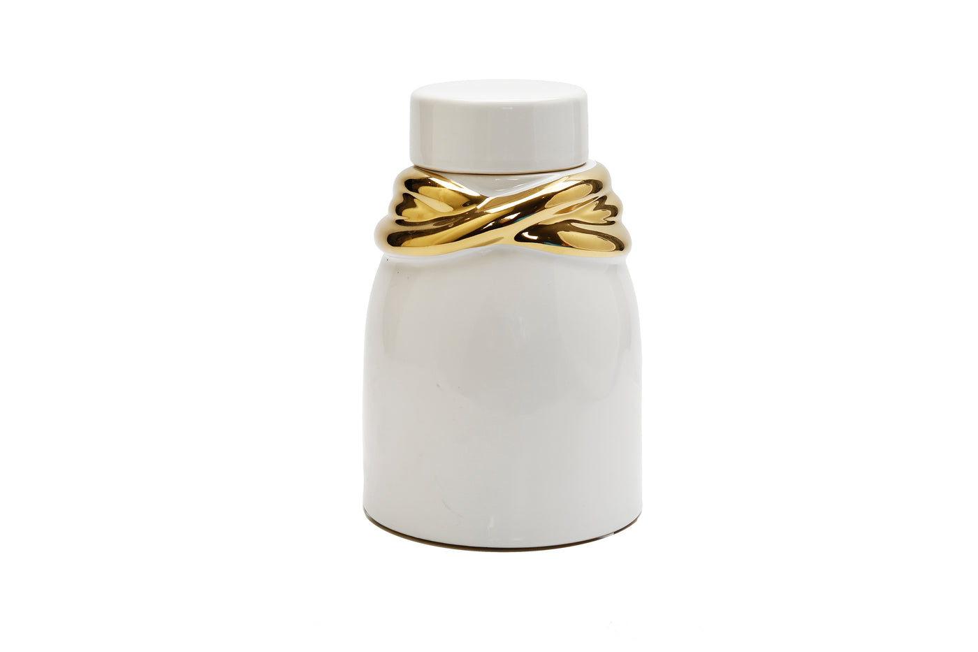 White Ceramic Jar with Lid and Gold Details