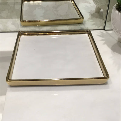 Gold Edged White Square Tray