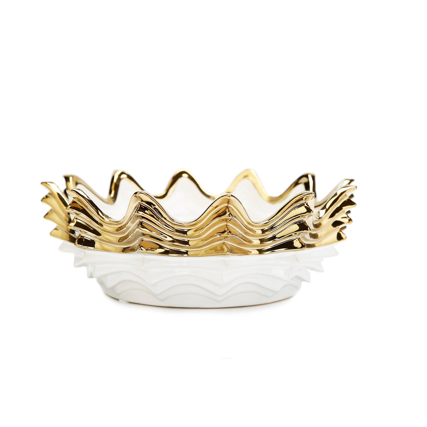 10"D White and Gold Scalloped Bowl
