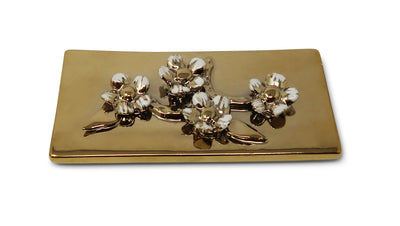 Oblong Gold Decorative Box With Flower Design Lid