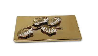 Oblong Gold Decorative Box With Flower Design Lid