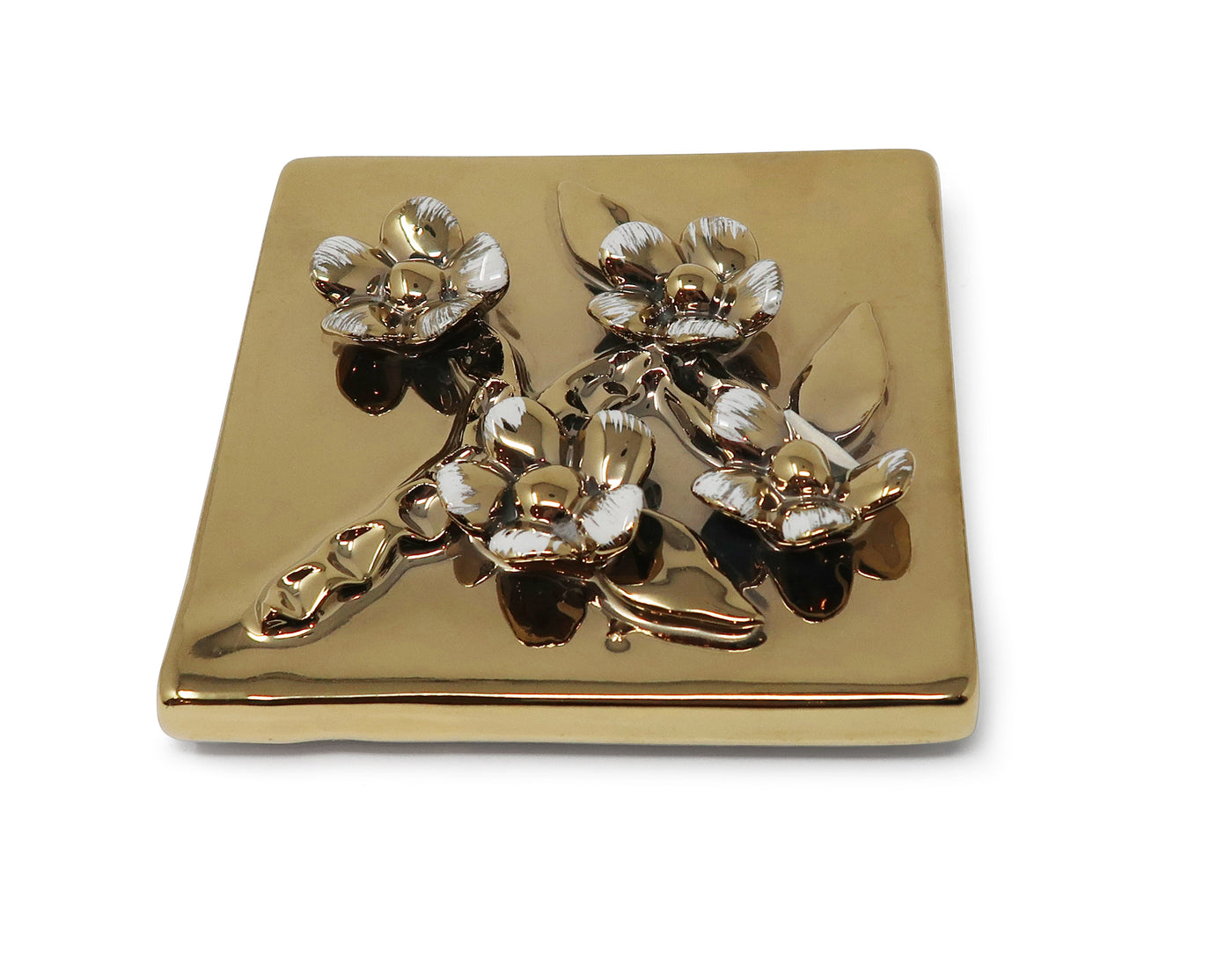 Square Gold Decorative Box With Flower Design on the Lid