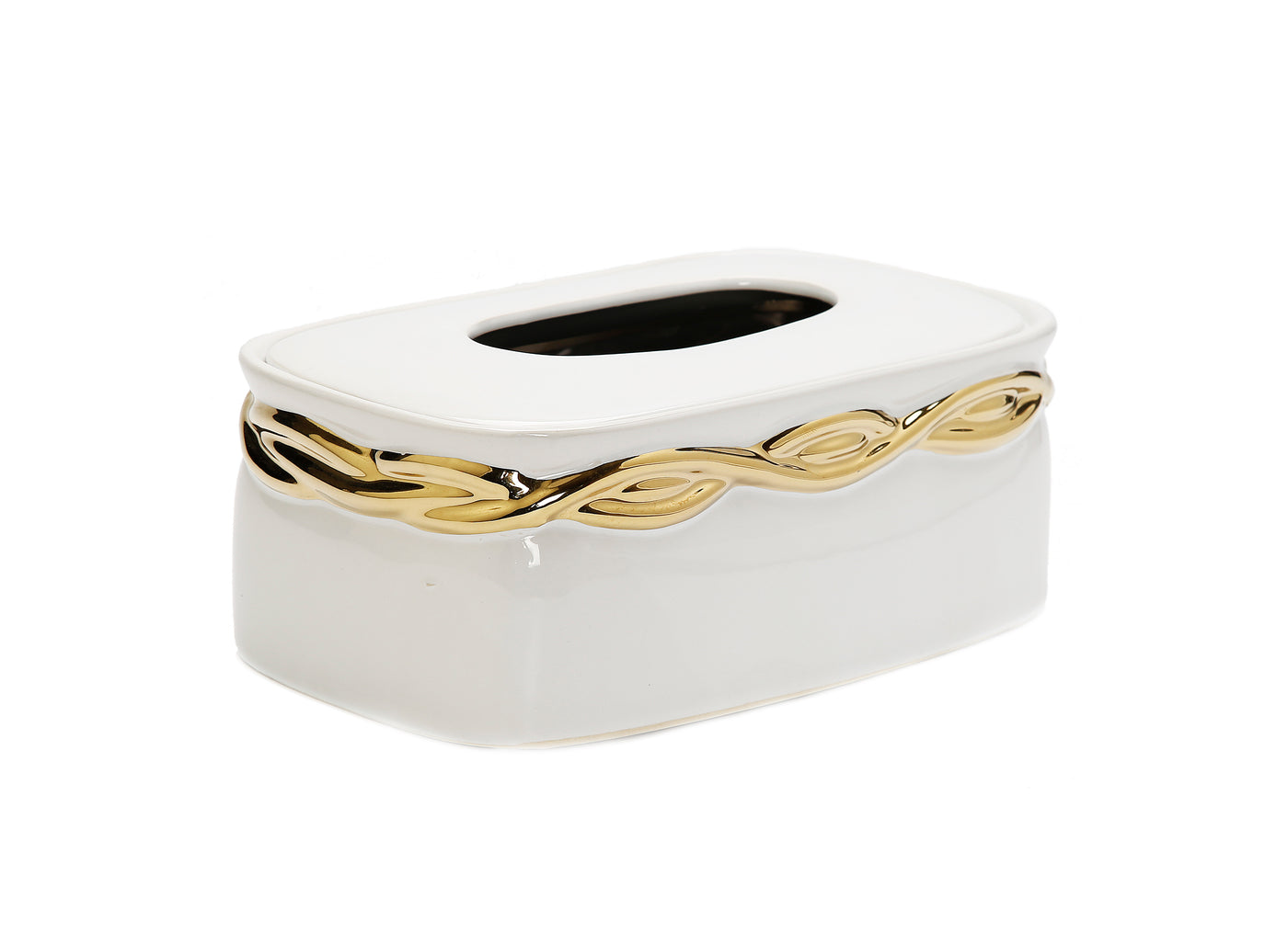 White Tissue Box with Gold Design