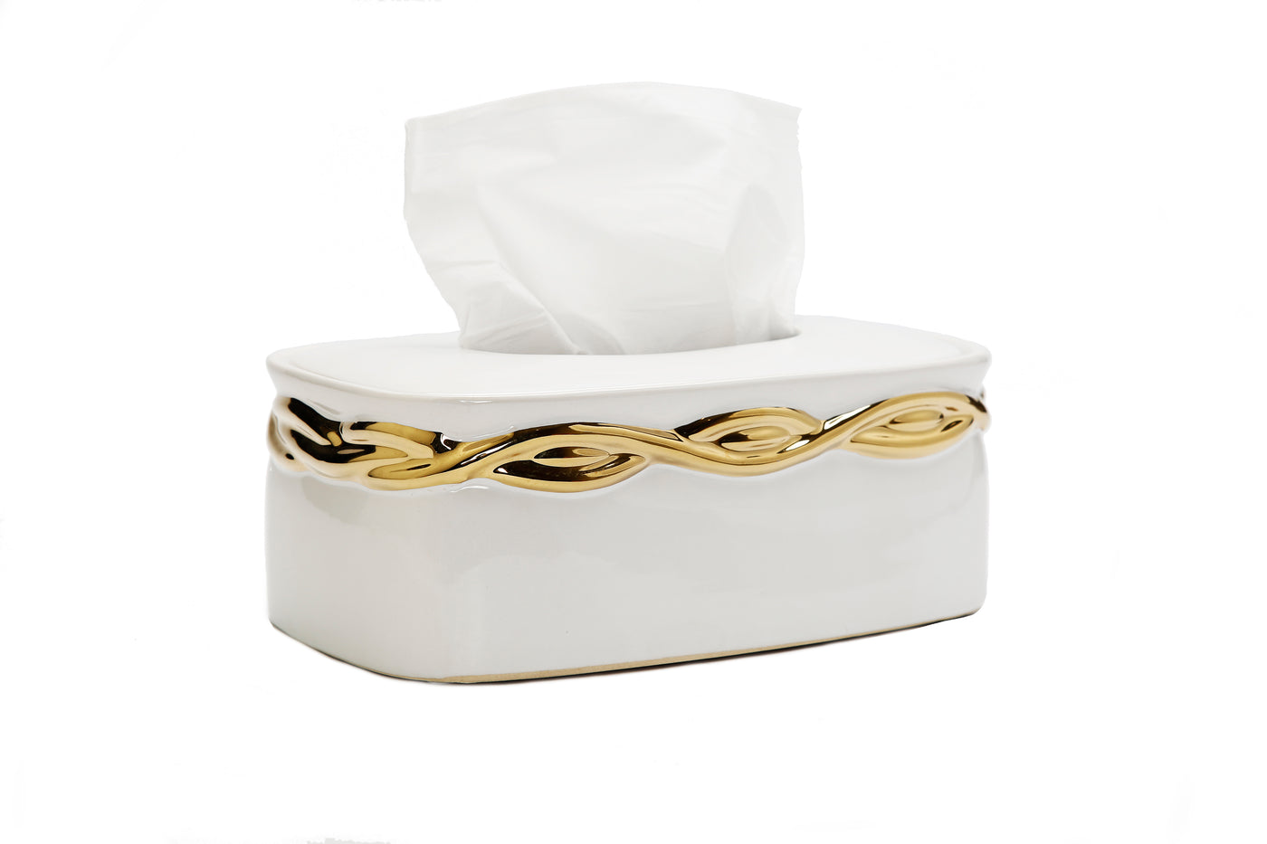 White Tissue Box with Gold Design