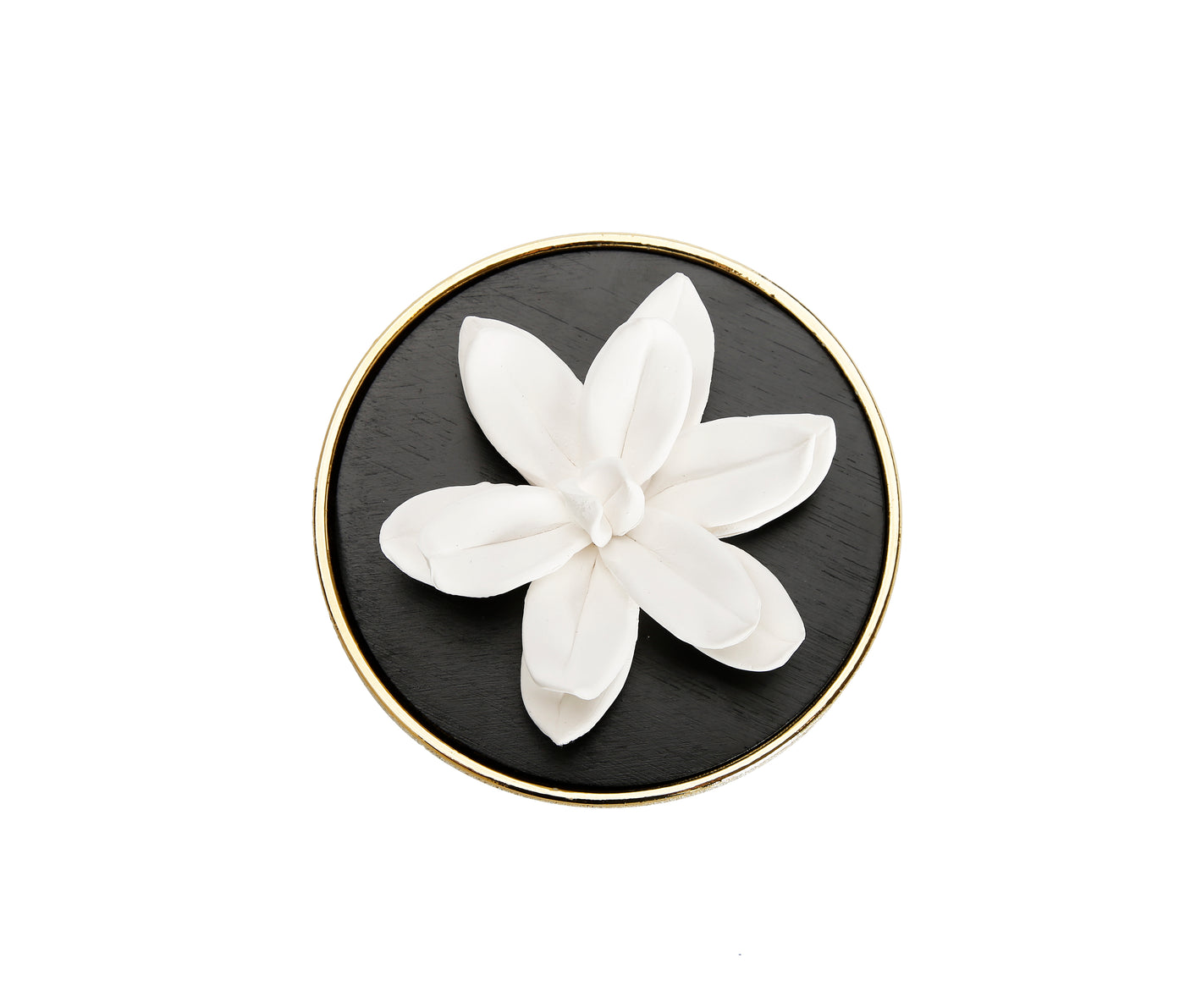 Gold Hemispheric shape Diffuser Black Lid/White Flower, “Iris and Rose” aroma