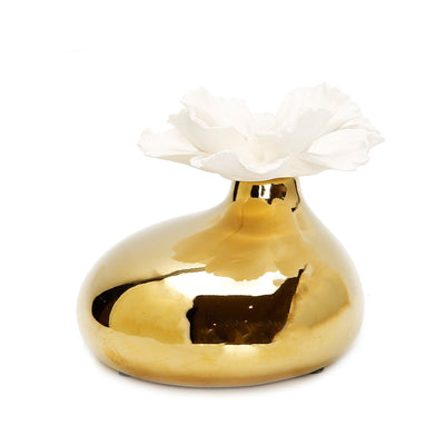 Gold Diffuser with Dimensional White Flower, "English Pear & Freesia" Scent